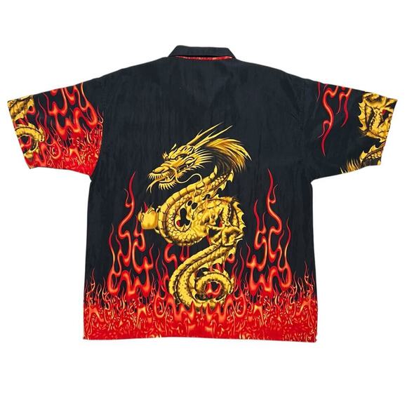 KNU Gear Men’s‎ Button Up Shirt - Japanese Dragon Flames Black / Red - XL - Picture 3 of 7